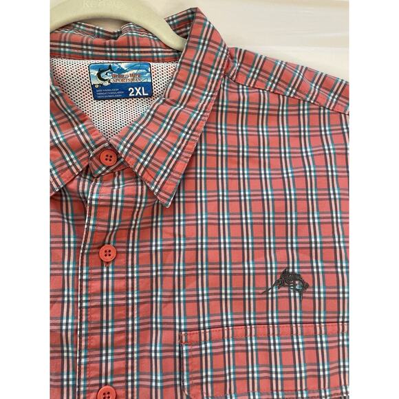 Worldwide Sportsman Mens 2XL Fishing Shirt Vented Salmon Short Sleeve Button Up - Picture 7 of 9